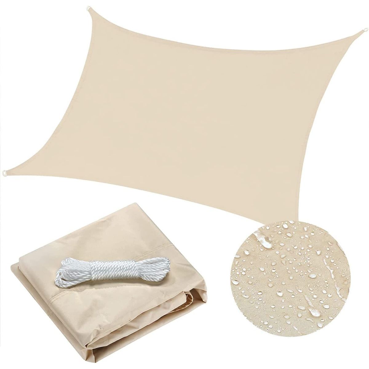 KUANGYE - Toldo Vela Sombra de Malla HDPE Rectangular 3x2 m Beige