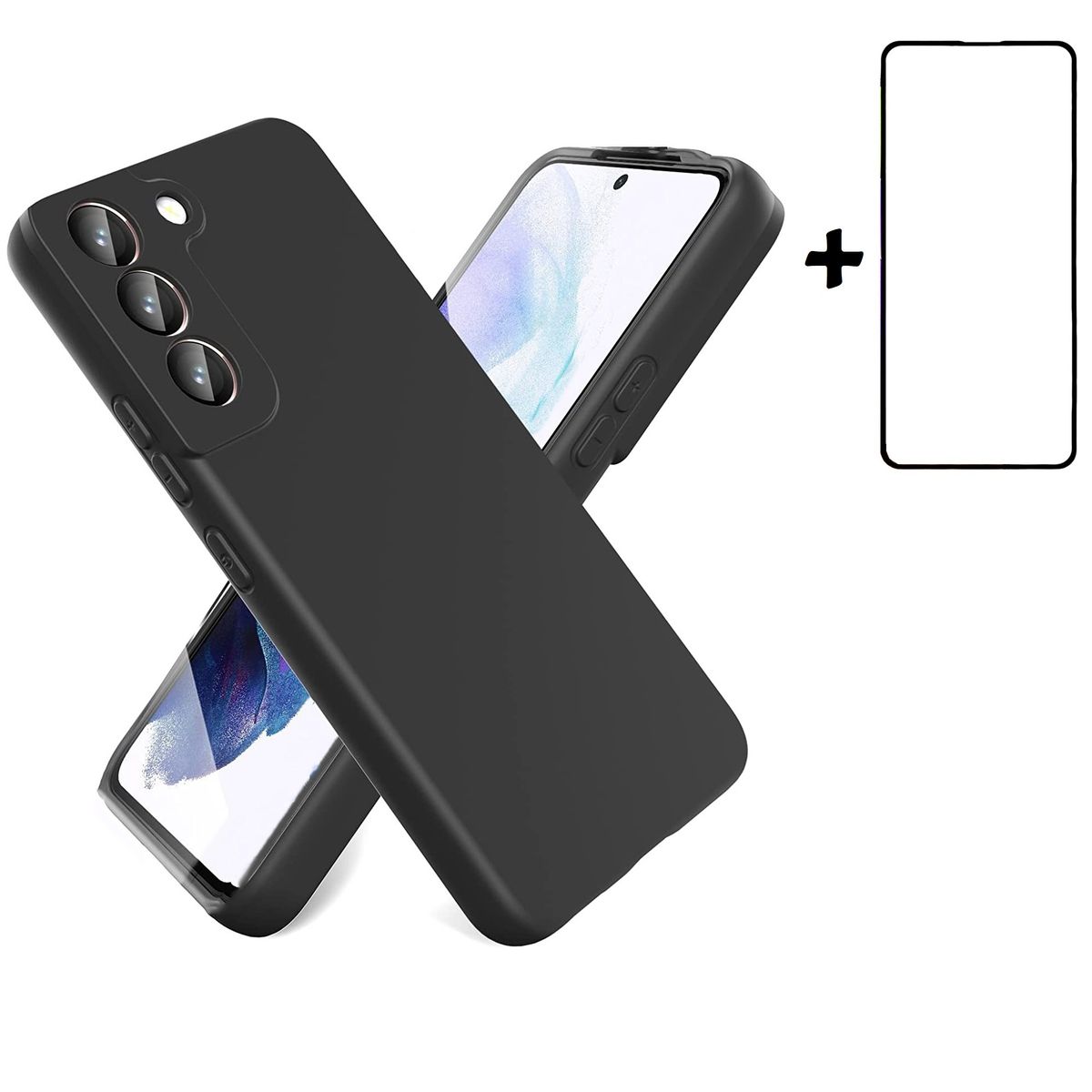 GENERICO - Carcasa Silicona Para Samsung S22 5G Negro con Lamina Completa