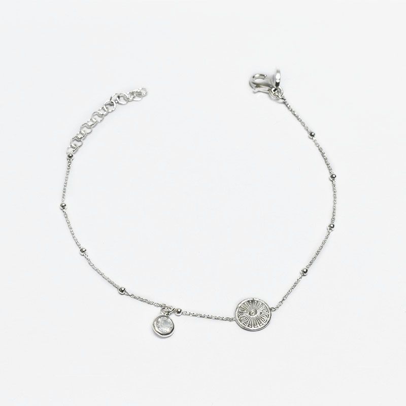 ROSETT - Pulsera limada con medalla tallada y punto de luz Plata 925