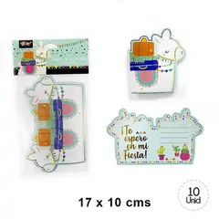 GENERICO - Set 10 tarjetas de invitación cumpleaños Diseño Llama…