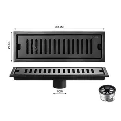 PUREPOWER - Desagüe Ducha Piso Acero Inoxidable 304 Negro Mate 10x 30cm