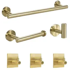PUREPOWER - Juego De Accesorios Baño Negro Toallero Ganchos Para Toallas-Dorado
