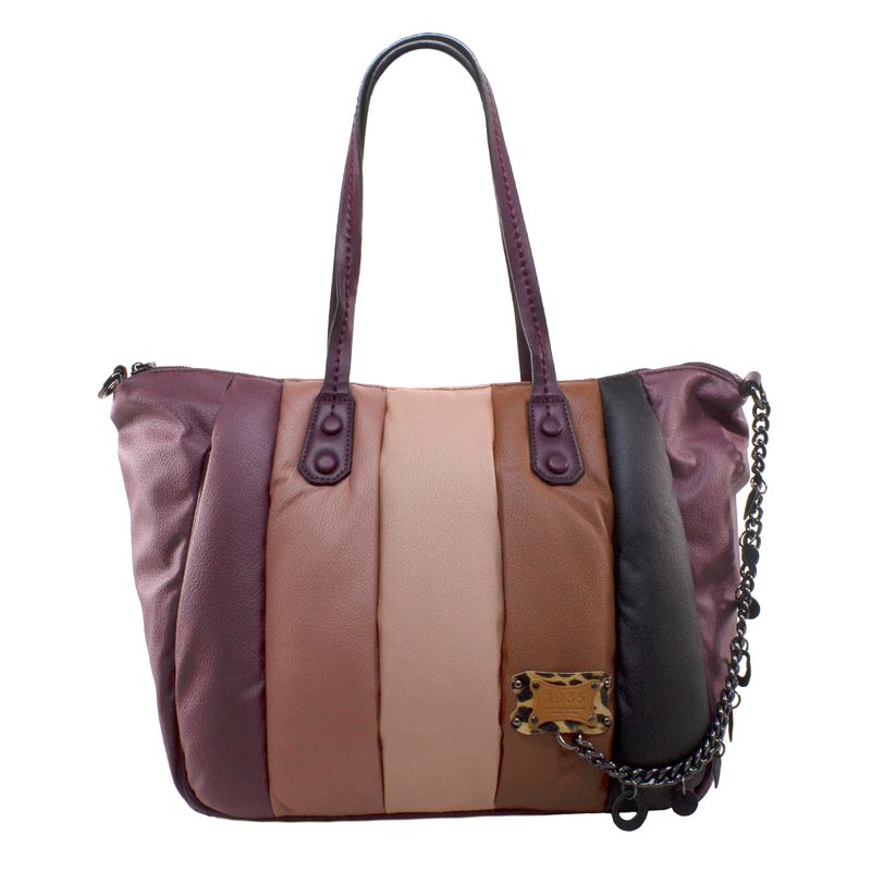 MAILEA - Cartera ecocuero grande franjas para mujer burdeo