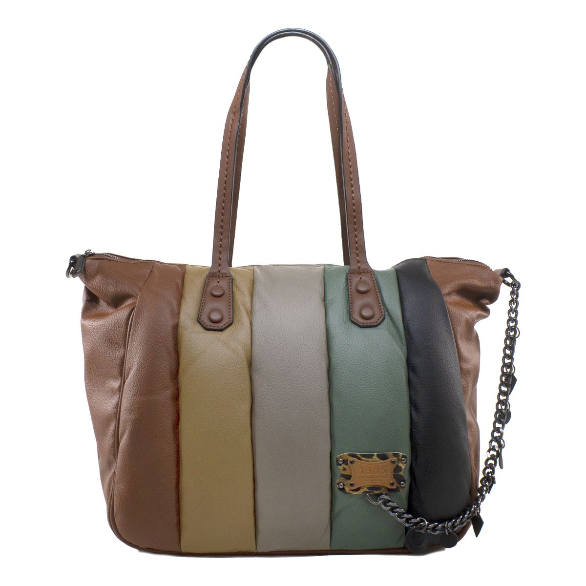 MAILEA - Cartera ecocuero grande franjas para mujer tostado