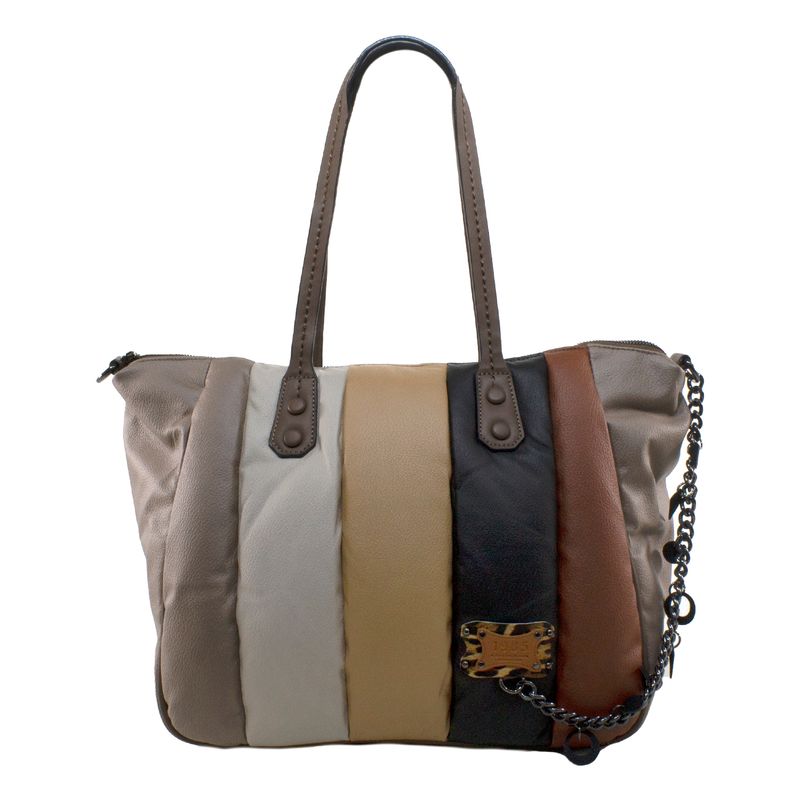 MAILEA - Cartera ecocuero grande franjas para mujer khaki