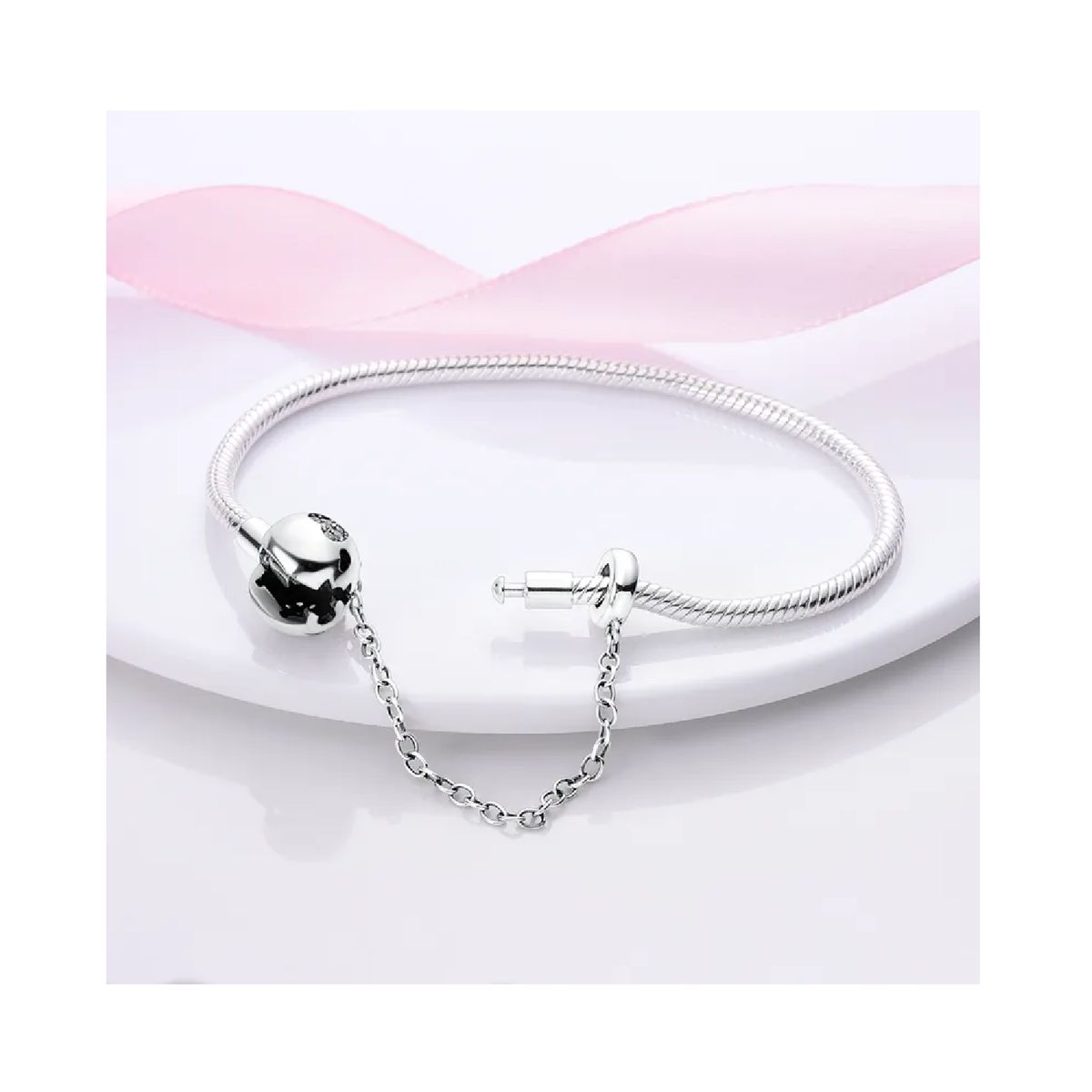 SILVER HEART - Pulsera Broche Corazón y Cadena en Plata Fina 925 SILVER HEART