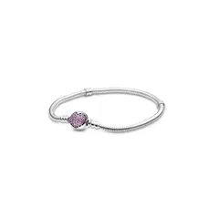 SILVER HEART - Pulsera Broche Corazón Rosa y Circones en Plata Fina 925