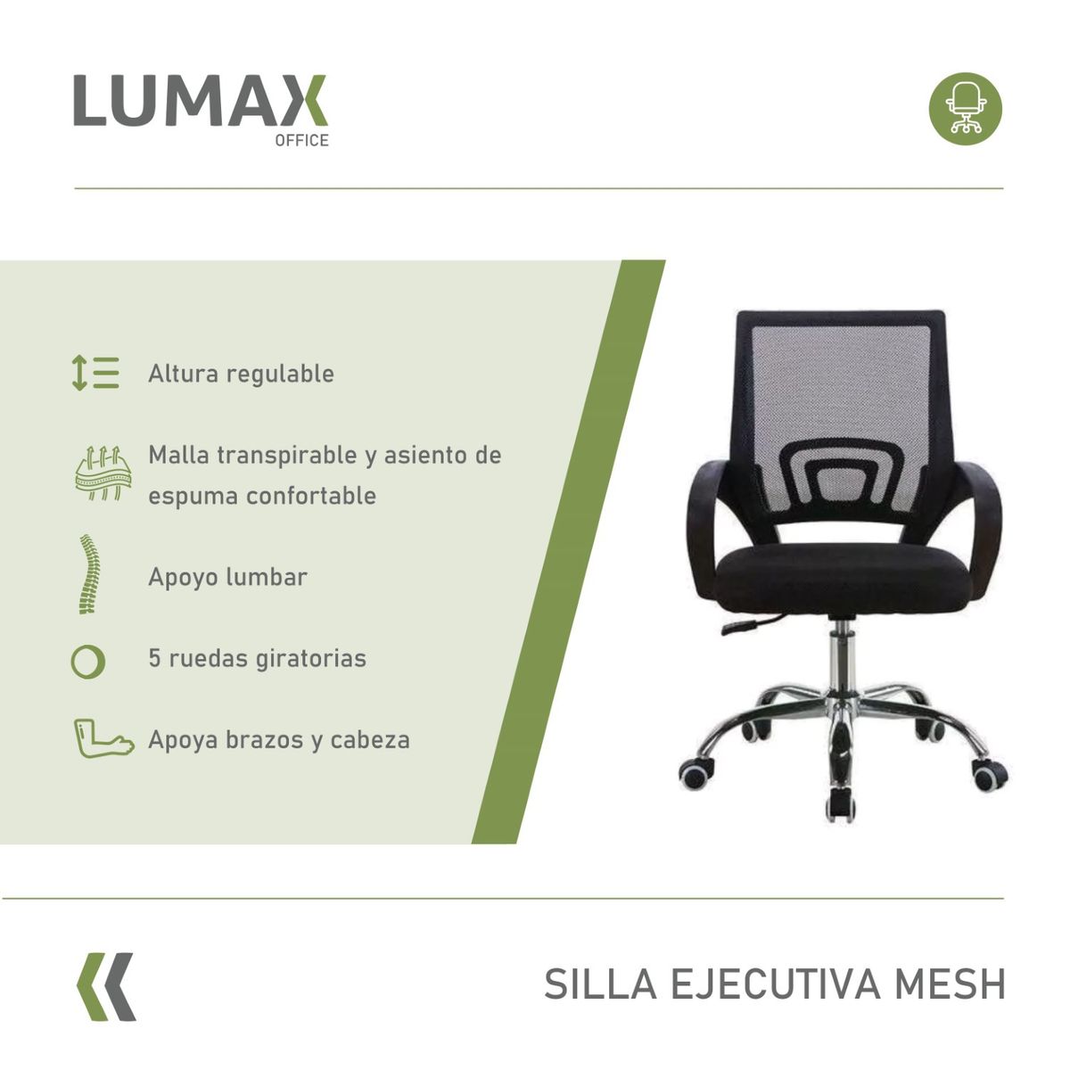 LUMAX - Silla Ejecutiva Escritorio Ezri Mesh Negro Muebles Metinca