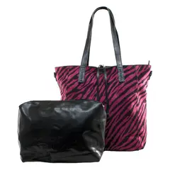 MAILEA - Cartera ecocuero grande lazo cebra para mujer rosado