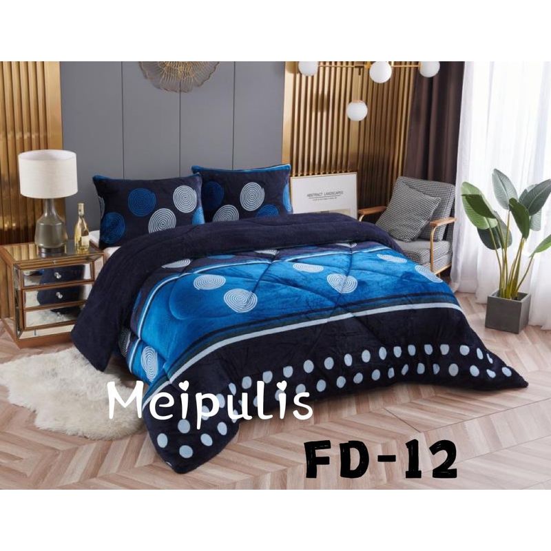 GENERICO - Cubrecama de Invierno Plush con Chiporro 2 Plaza Azul con Circulos