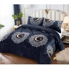 GENERICO - Cubrecama de Invierno Plush con Chiporro 2 Plaza Negro con Luna