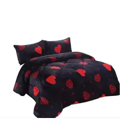 GENERICO - Cubrecama de Invierno Plush con Chiporro 2 Negro con Corazones
