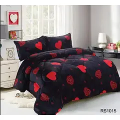 GENERICO - Cubrecama de Invierno Plush con Chiporro 2 Negro con Corazones