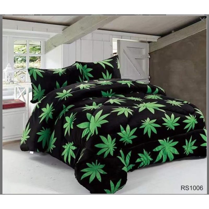 GENERICO - Cubrecama de Invierno Plush con Chiporro 2 Plaza Negro con Hojas