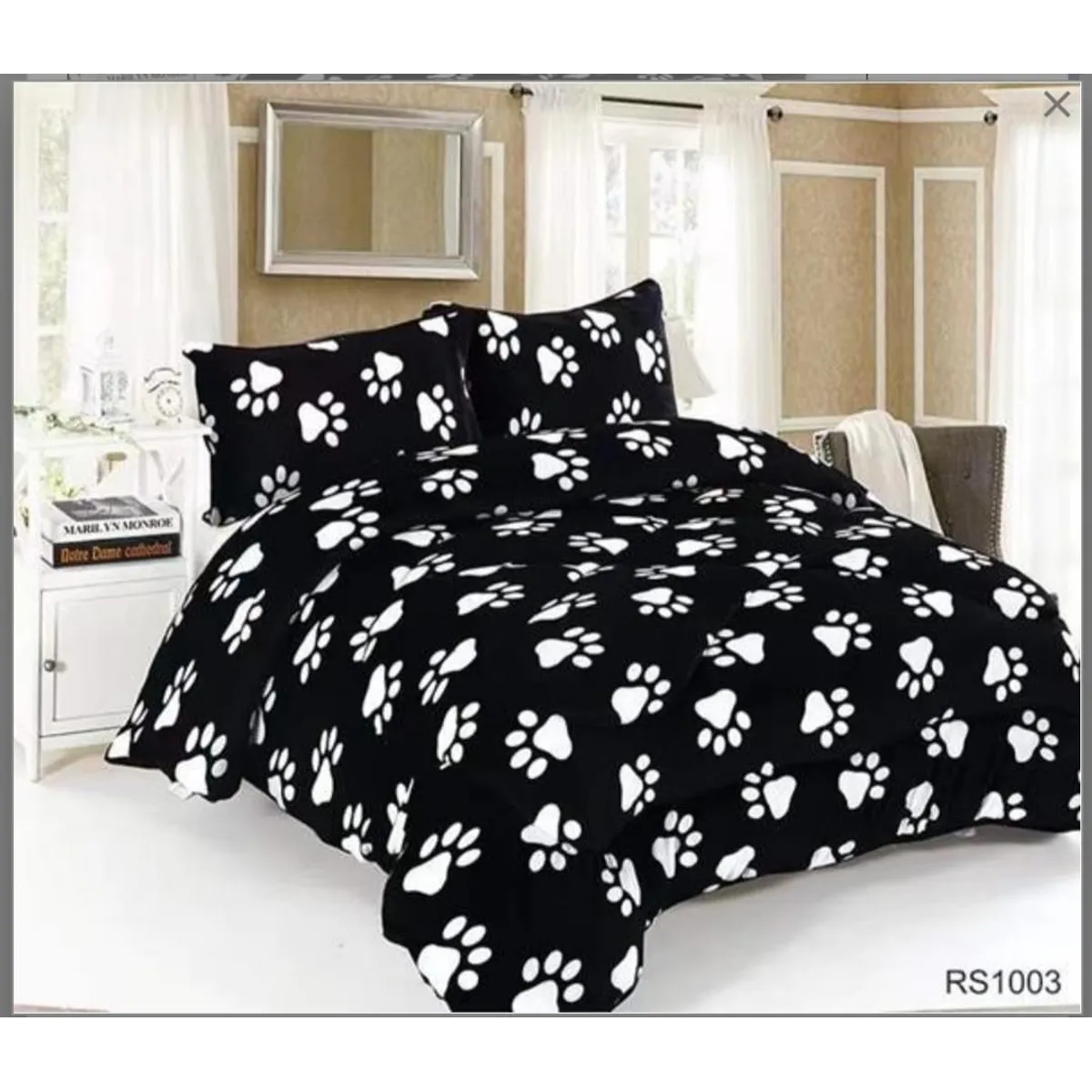 GENERICO - Cubrecama de Invierno Plush con Chiporro 2 Plaza Negro de Patas