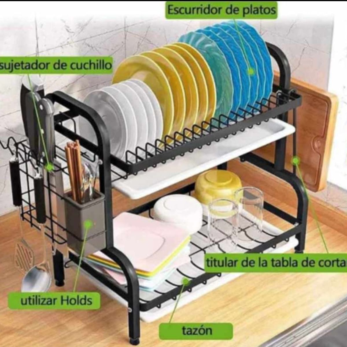 GENERICO - ESCURRIDOR O ORGANIZADOR DE PLATOS 2 NIVELES FIERRO CROMADO