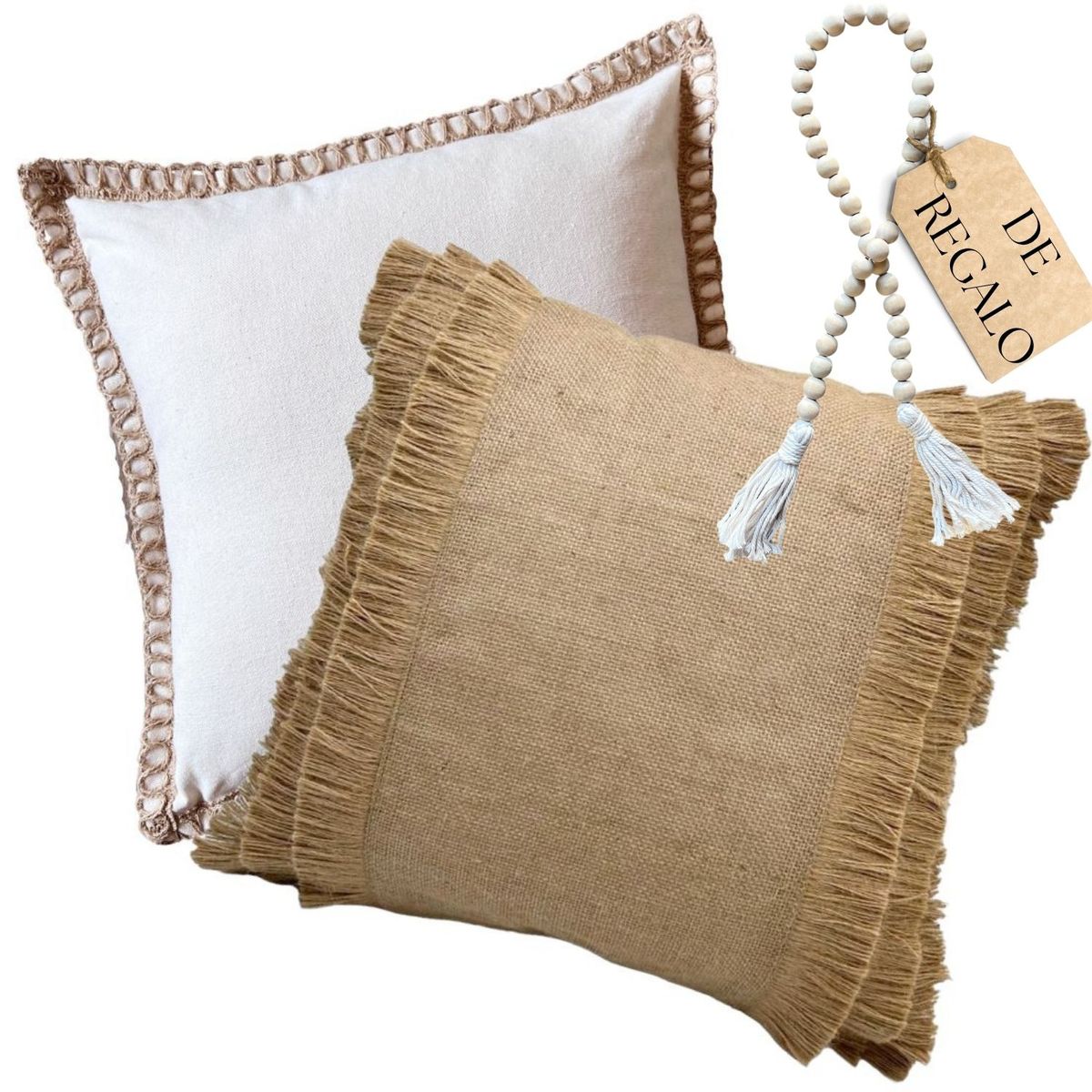 MANDIRHOME - COMBO FUNDA COJÍN ARPILLERA NATURAL RUSTICO X2
