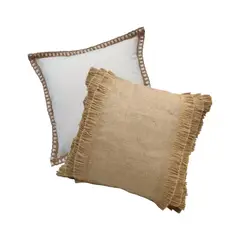 MANDIRHOME - COMBO FUNDA COJÍN ARPILLERA NATURAL RUSTICO X2