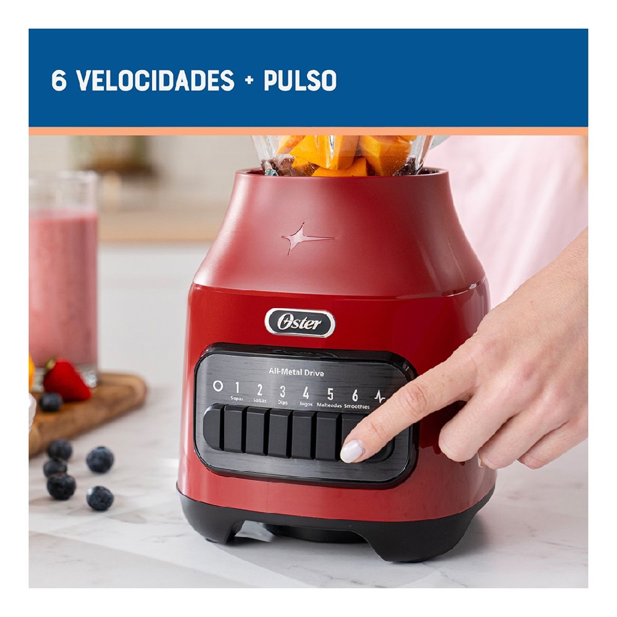 OSTER - Licuadora Oster® Vaso de Vidrio 6 Velocidades + Pulso Blstpegrpb