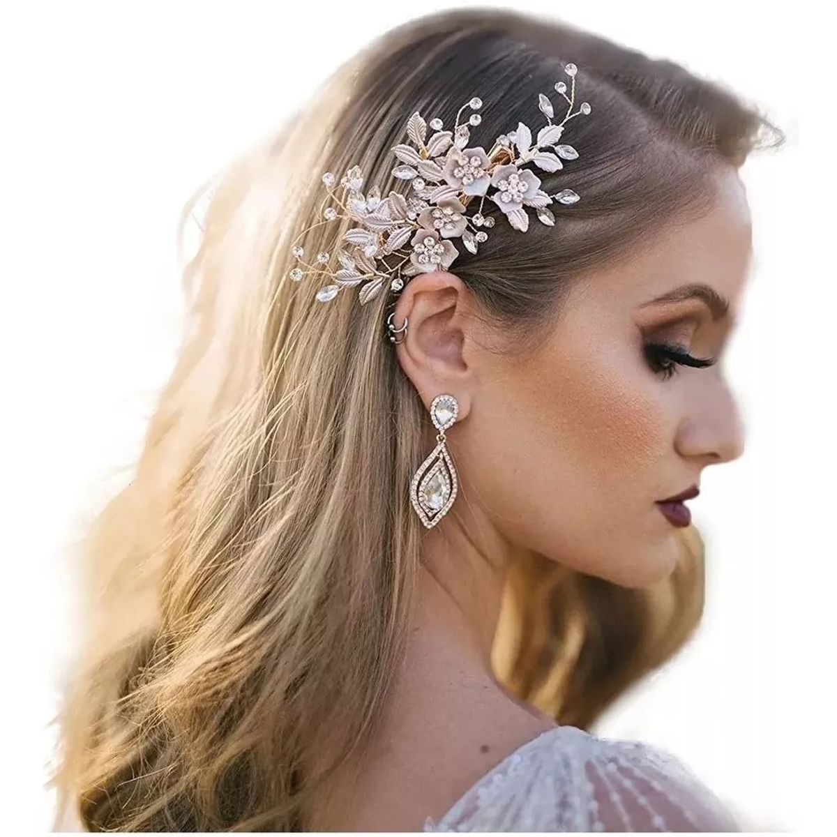 KUANGYE - Pasador Tocadostiaras De Novia Con Clip Diamantes Imitación Flores