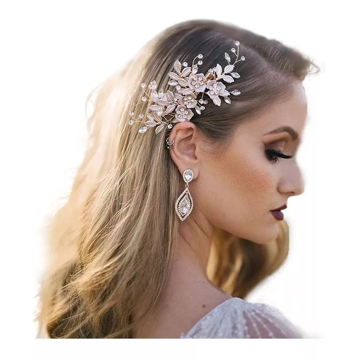 KUANGYE - Pasador Tocadostiaras De Novia Con Clip Diamantes Imitación Flores