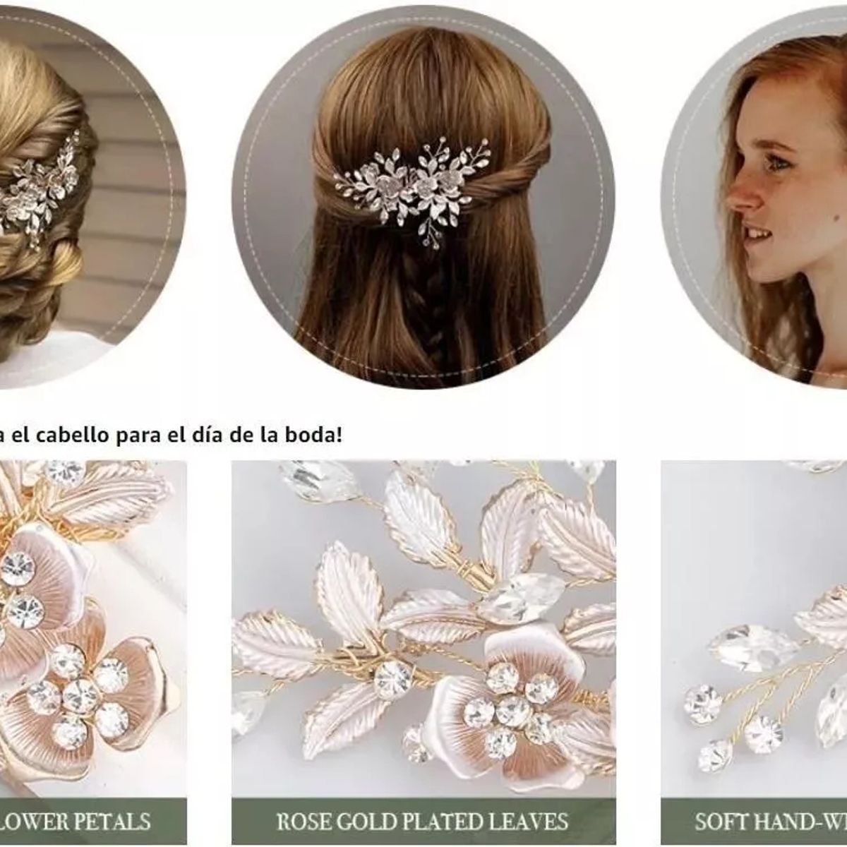 KUANGYE - Pasador Tocadostiaras De Novia Con Clip Diamantes Imitación Flores