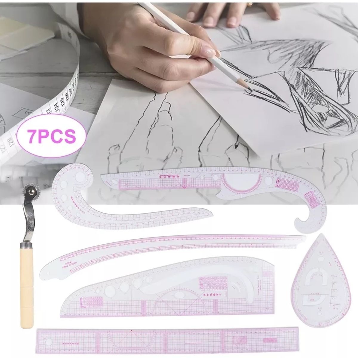 KUANGYE - Reglas Costura Regla Métrica Forma De Ropa Regla Curv 7 Piezas