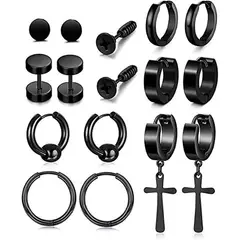 KUANGYE - Pack 8 Pares Aretes Hombre Con Piercing, Arracadas Hombre