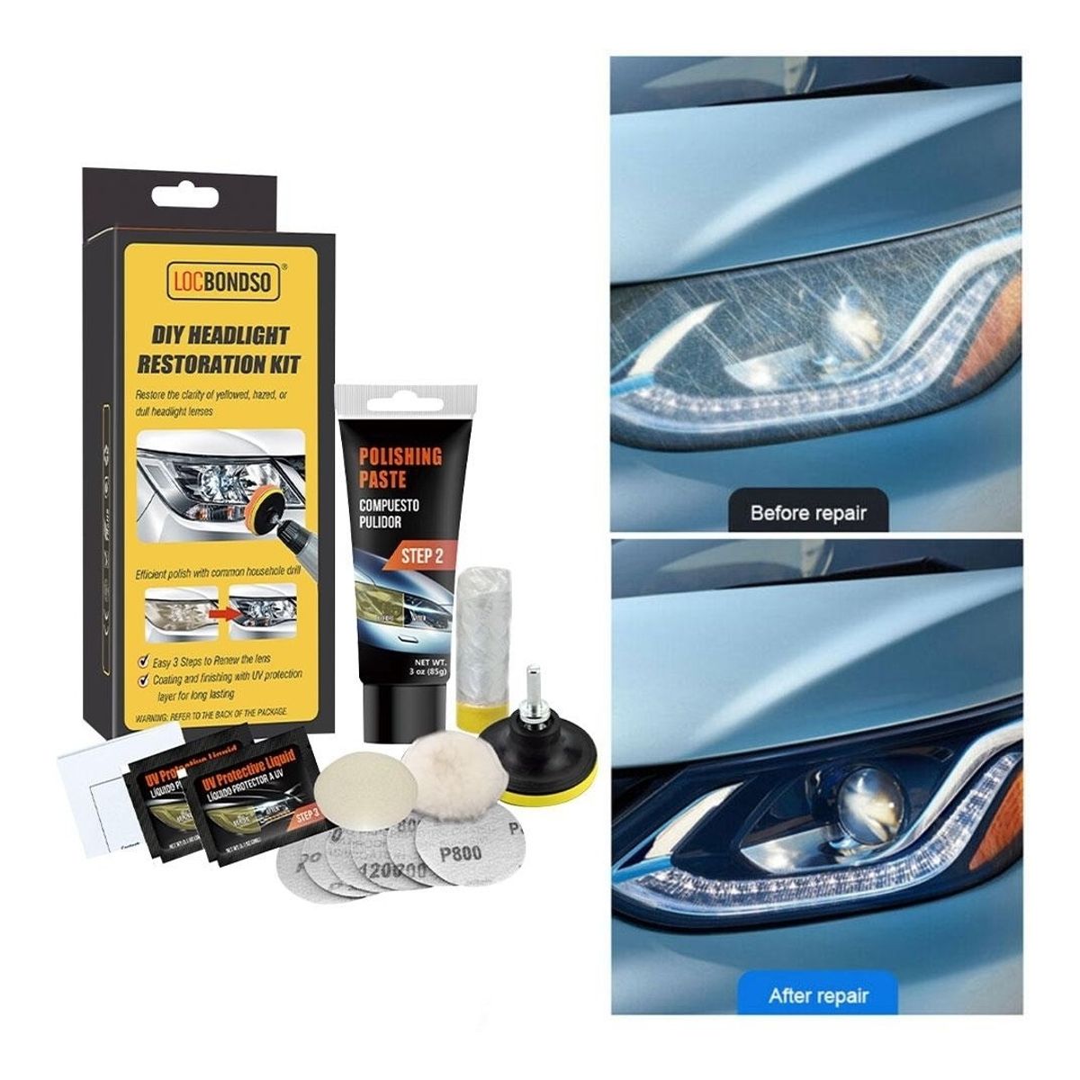 GENERICO - Kit Repara Foco Para Pulir Limpiar Foco Auto Pulitura BROCA