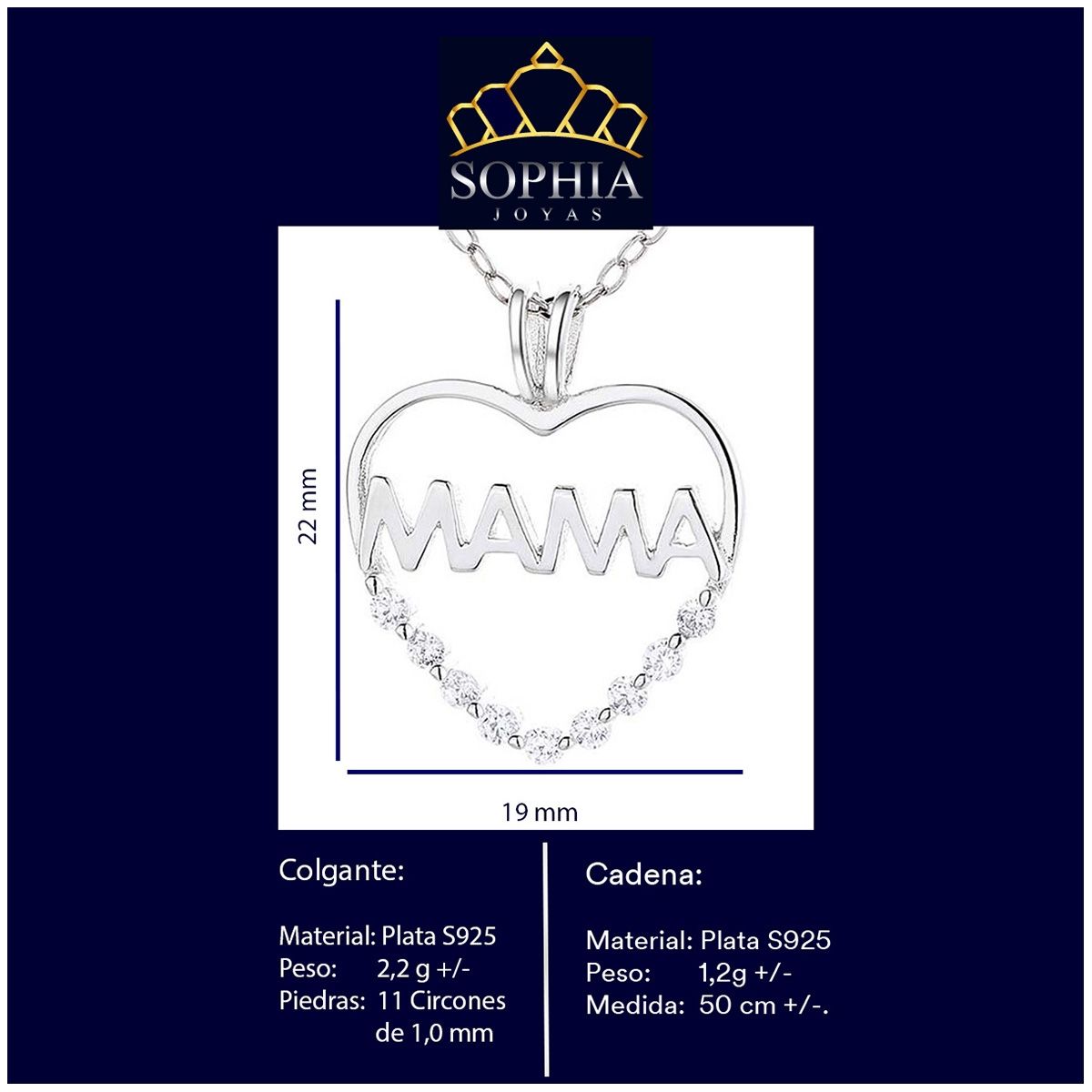 GENERICO - Collar Cadena Colgante Plata 925 Corazón Mamá Circones Joya Mujer