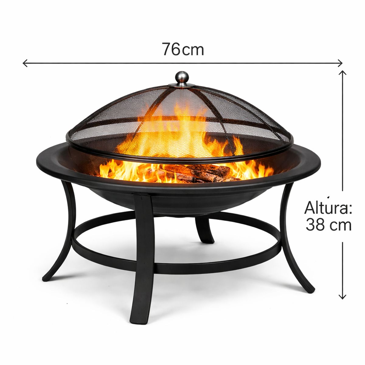 SPACE HOME - Fogón Vikingo de Leña Metálico Negro 76 cm para Exterior