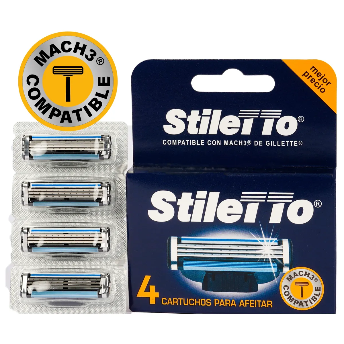 STILETTO - STILETTO KIT DE AFEITADO DE 3 HOJAS COMPATIBLE CON MACH3® DE GILLETTE®