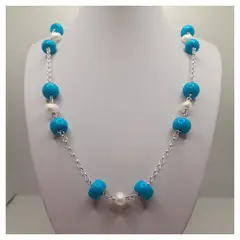 CAT JOYAS - Collar de plata con turquesa y perlas de río