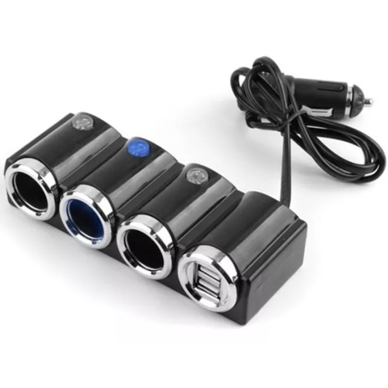 GENERICO - Adaptador Para Enchufe Encendedor Auto 1 A 3 +2 Usb Cargador.