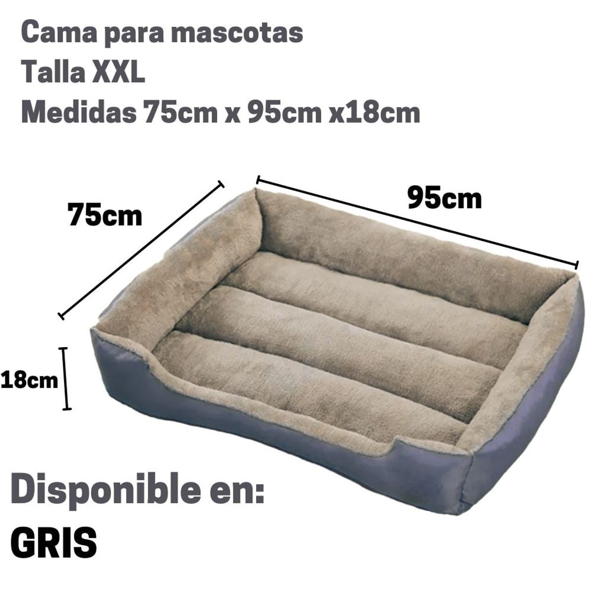 GENERICO - Cama XXl 75x95 Mascotas Perro grande Lavable Gato - Gris