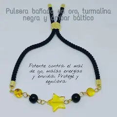 CORAZÓN DE ÁMBAR - Pulsera negra contra el mal de ojo con estrella de Ámbar Báltico