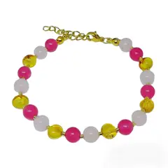 CORAZÓN DE ÁMBAR - Pulsera que calma y armoniza ámbar ágata fucsia y cuarzo rosa