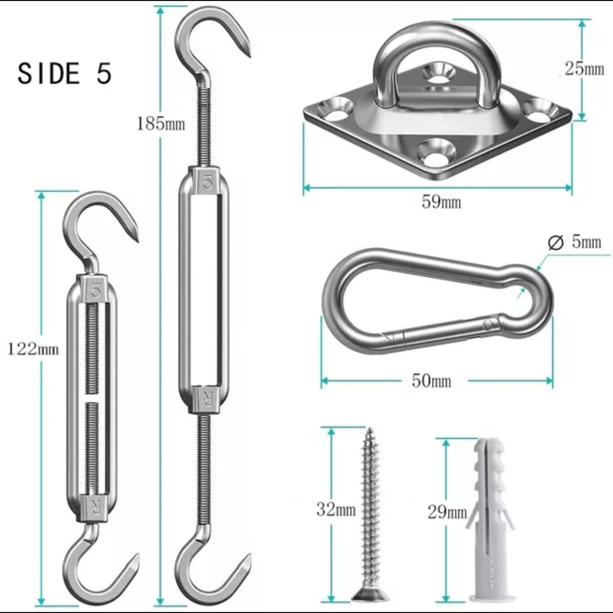 M - Kit De Anclaje M5 Para Vela Sombreadora Toldo Malla Lona