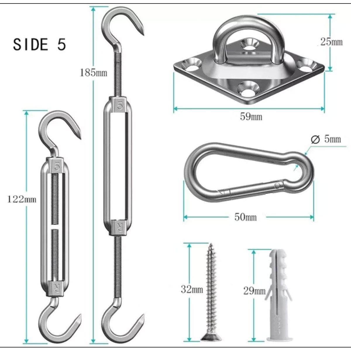 M - Kit De Anclaje M5 Para Vela Sombreadora Toldo Malla Lona