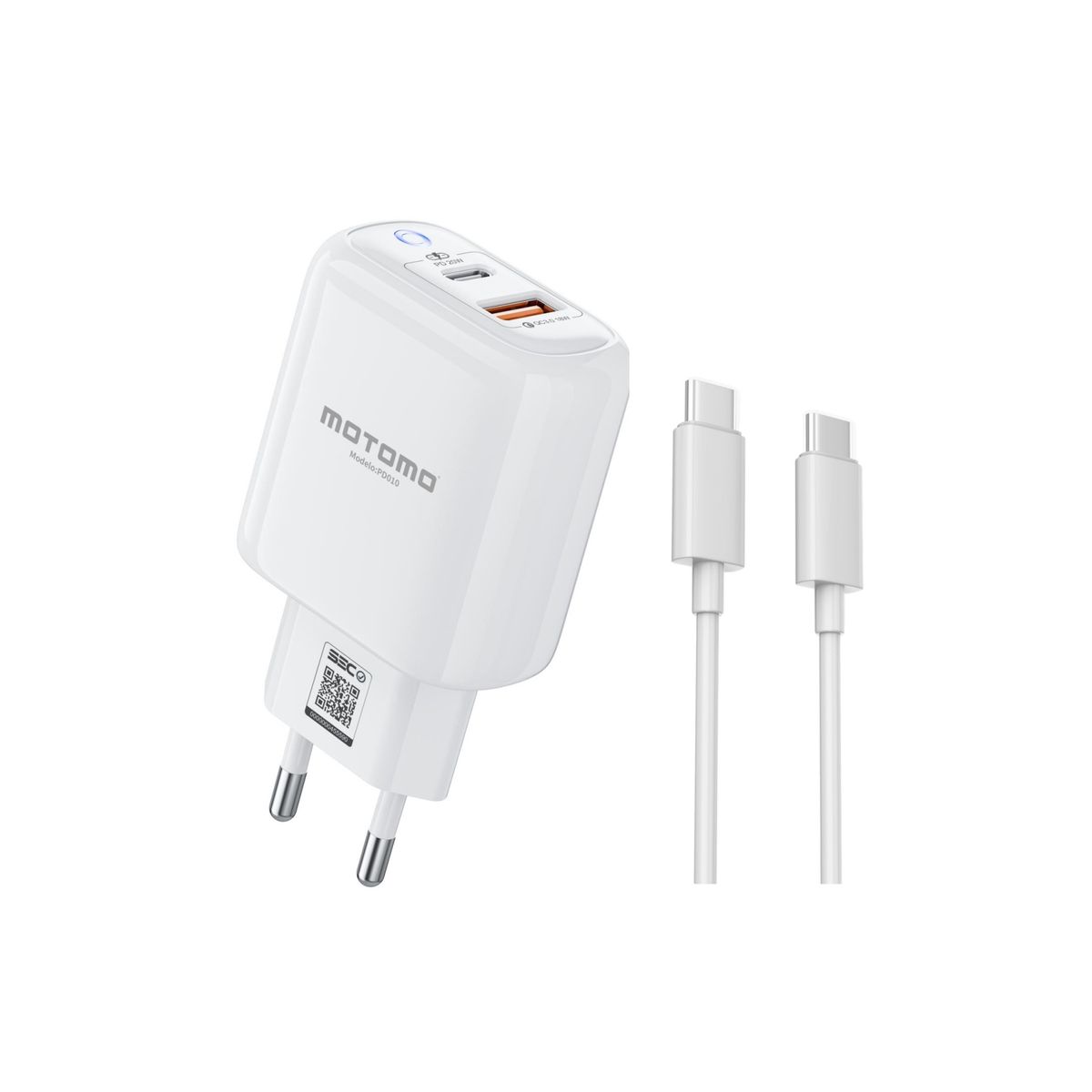 MOTOMO - Adaptador Cargador Usb + Tipo C 20w Carga Rápida Qc 3.0