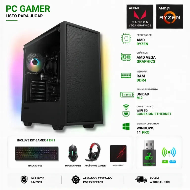Pc Gamer AMD Ryzen 5 5600GT - 16GB - Vega 7 - 480GB - Wifi - STORM
