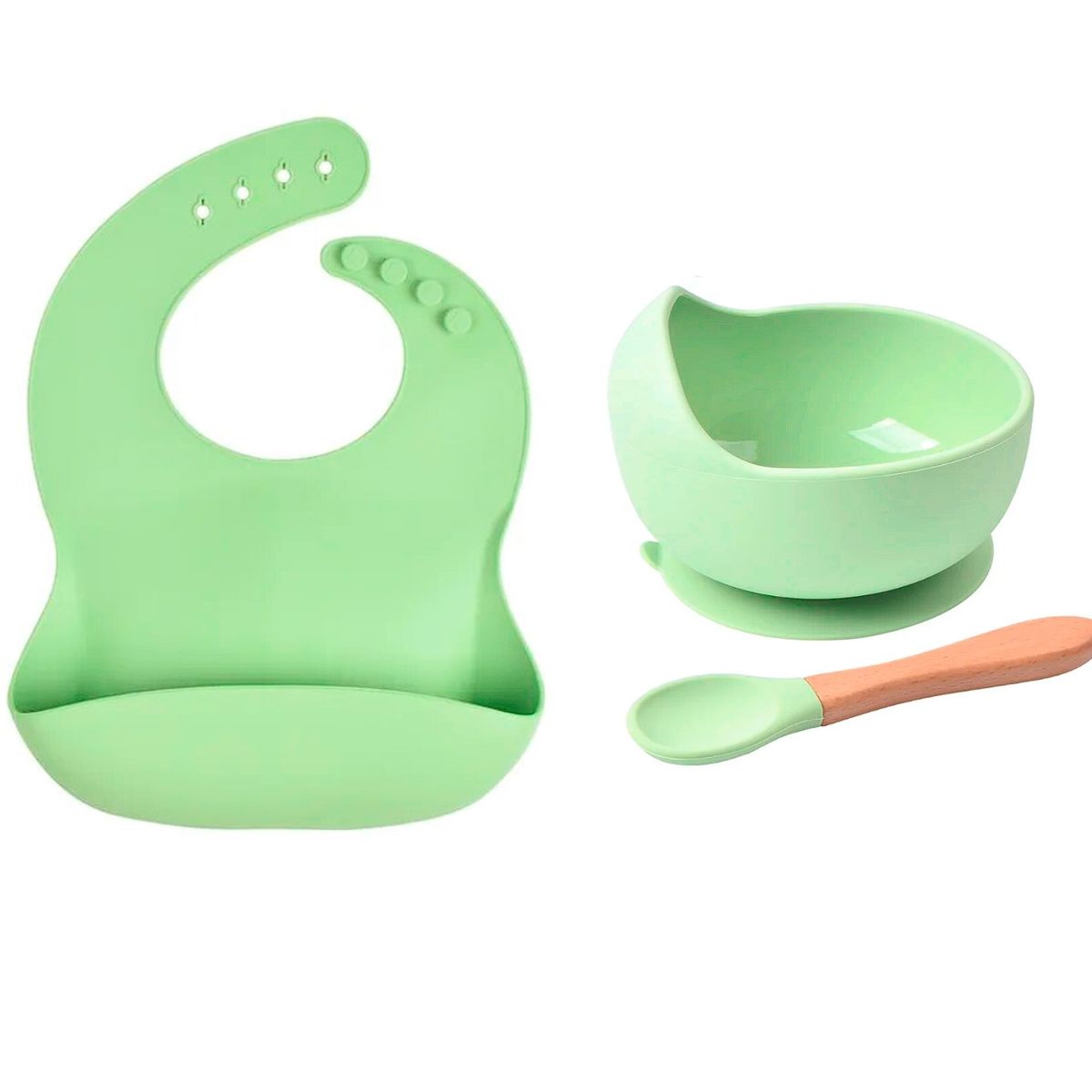 GENERICO - Set De Alimentación Silicona Bebé Cuchara  Plato  Babero