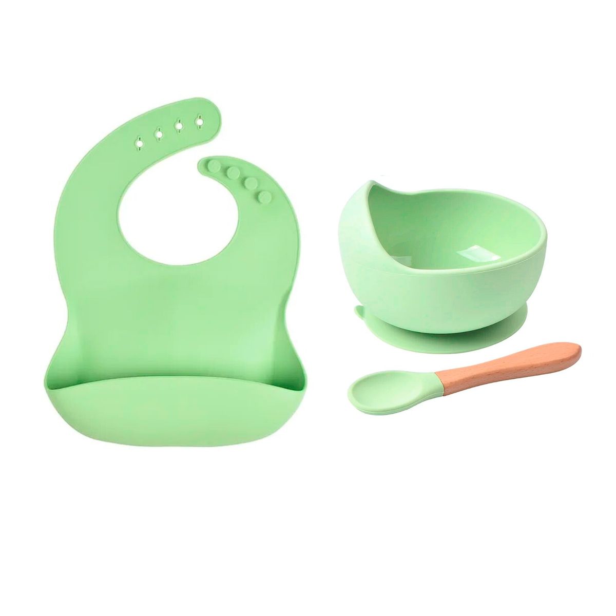 GENERICO - Set De Alimentación Silicona Bebé Cuchara  Plato  Babero