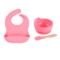 GENERICO - Set De Alimentación Silicona Bebé Cuchara Plato Babero