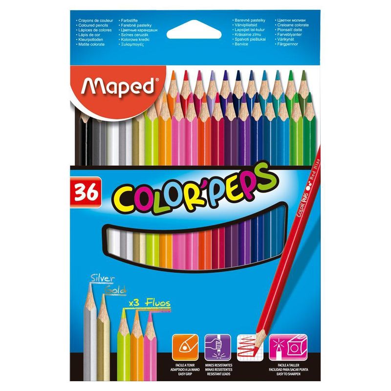 MAPED - Estuche 36 Lápices de Colores Largos Maped