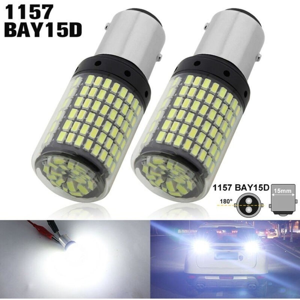 GENERICO - X2 Ampolleta Destellante 144Led Luz Freno Auto Blanco 12v 2C