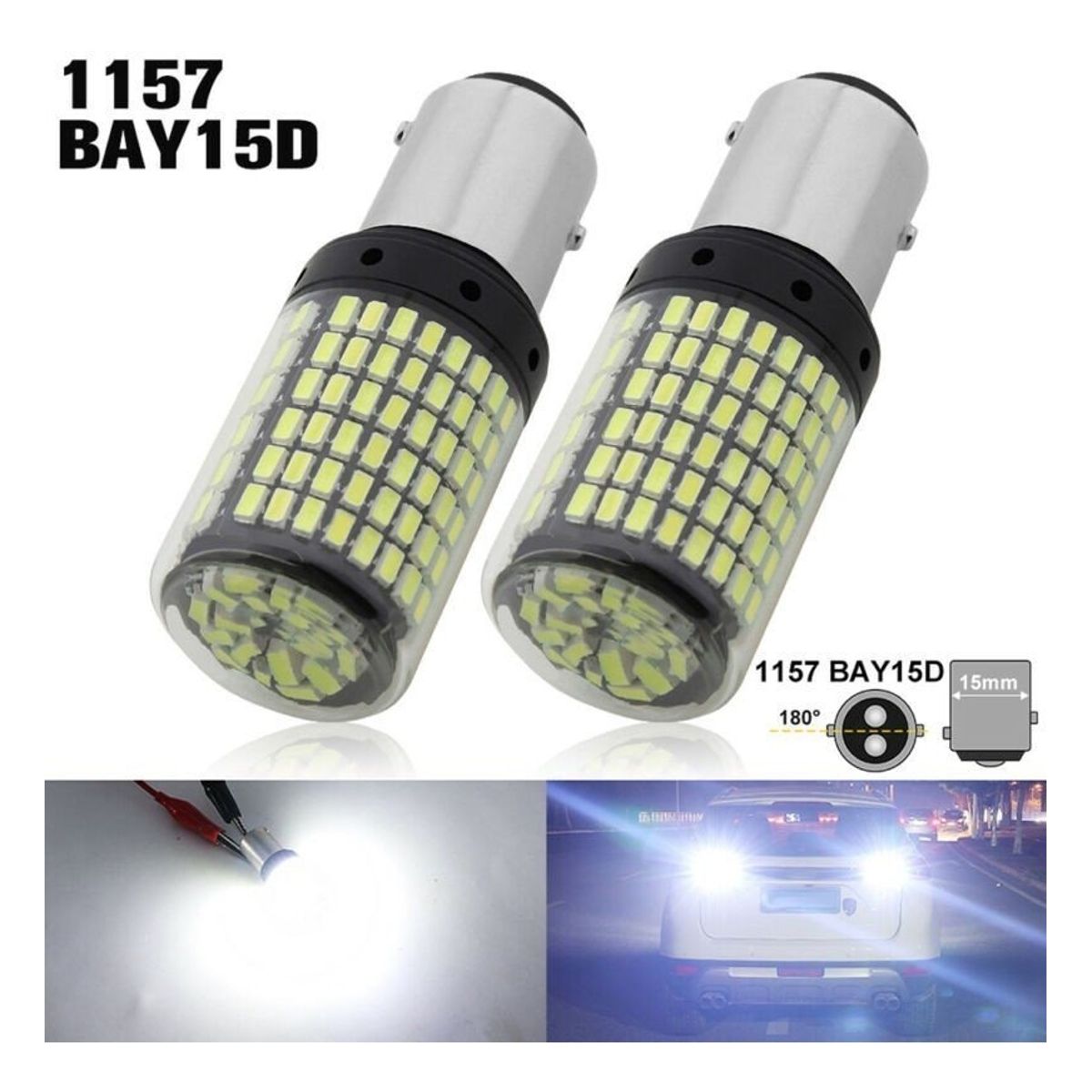 GENERICO - X2 Ampolleta Destellante 144Led Luz Freno Auto Blanco 12v 2C