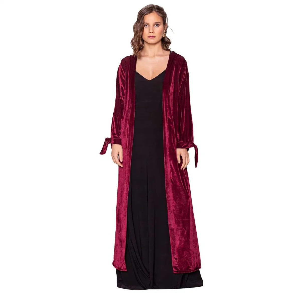 MARIA PASKARO - Tapado Kimono Largo Verona Burdeo Terciopelo Lineas Maria Paskaro - Burdeos