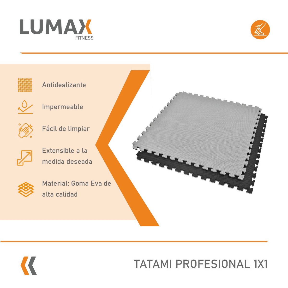 LUMAX - Tatami Profesional 1mx1m Goma Eva Negro y Gris