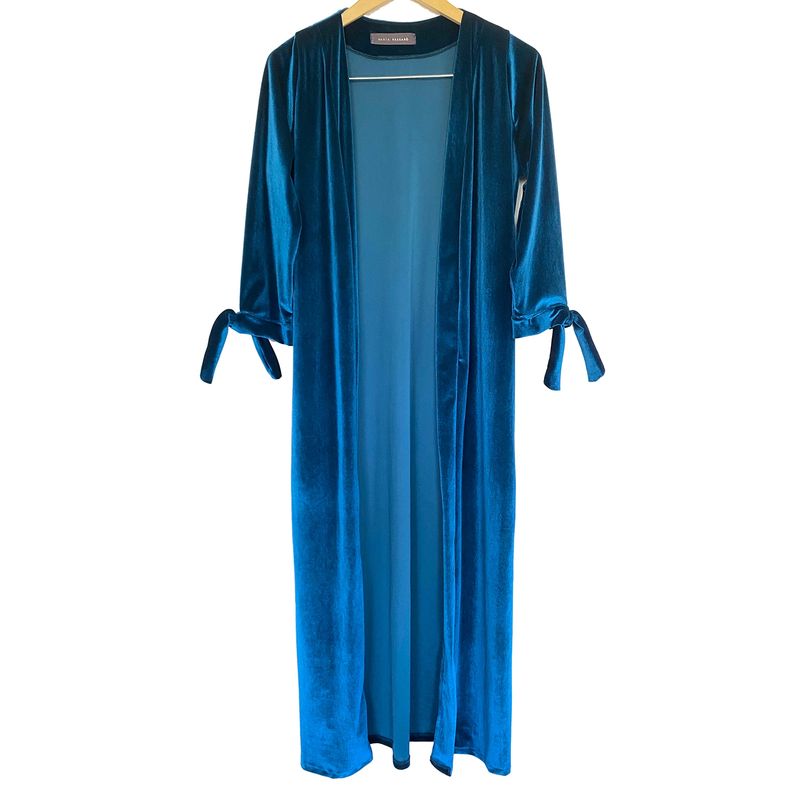 MARIA PASKARO - Tapado Kimono Largo Verona Turquesa Terciopelo  Maria Paskaro - Verde
